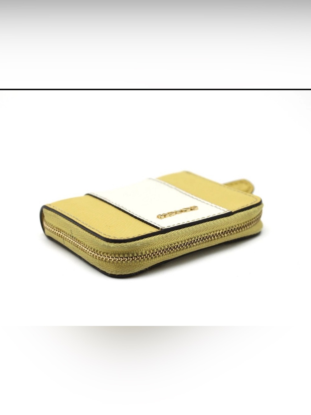 Coach Color Block Yellow White Pebble Leather Small Zip Card Holder Wallet Vtg - Picture 3 of 5